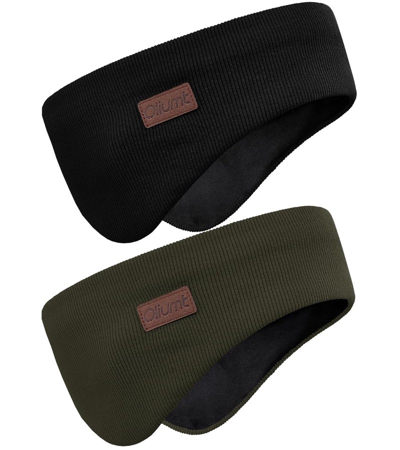 Oliumt Winter Ear Warmer Headband for Men Women Double-Layer Knit Ear Muffs Cover with Fuzzy Lining for Running and Cycling (Black, Army Green, One Size) - Image 1